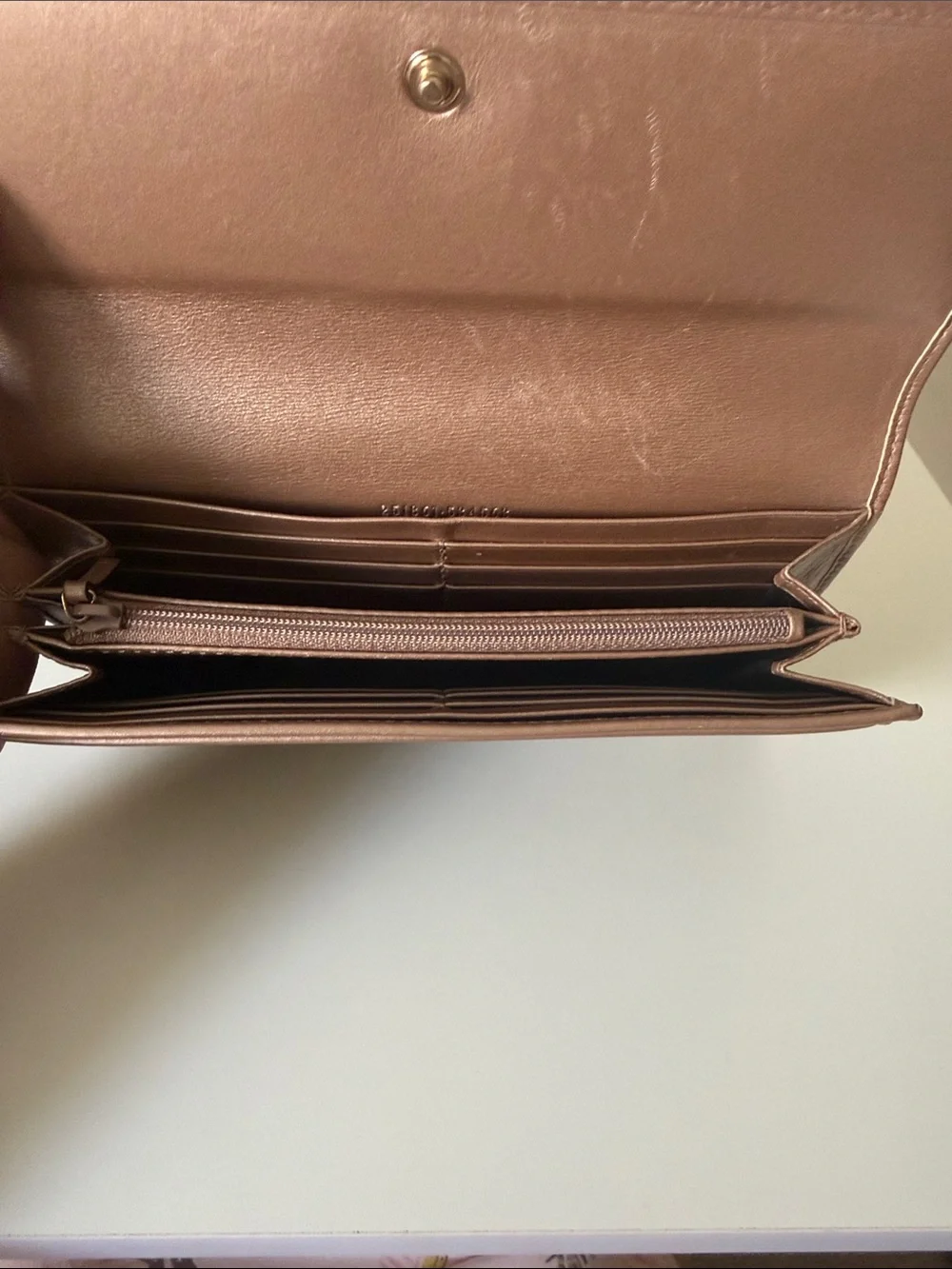 Gucci Beige GG Supreme Wallet with Pink Trim and Gold Heart Logo